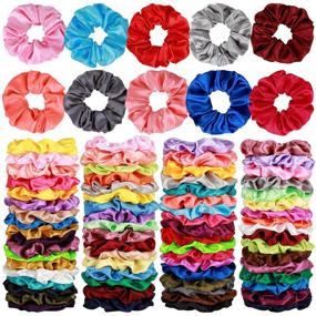 img 4 attached to 80 Piece Set of Silk Satin Scrunchies in 40 Colors 🎀 - Hair Bobbles, Ponytail Holders, and Accessories - Solid Color Hair Ties