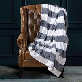 img 4 attached to 🛏️ NTBAY Flannel Throw Blanket: Grey and White Striped Bed Blanket, Super Soft - 51 x 68 Inches