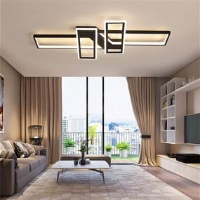 img 1 attached to 💡 SMG Modern LED Ceiling Lights: Remote Control Dimmable Chandelier for Diningroom, Rectangular Flush Mount Geometric Light Fixture in Black - Perfect Bedroom and Living Room Decor (35.4IN)