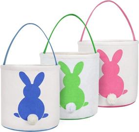 img 4 attached to 🐰 TOPLEE 3PCS Easter Eggs Hunt Canvas Bunny Basket for Kids - Egg Bags Rabbit Fluffy Tails Party Celebrate Decoration Gift Toys Carry Bucket Tote