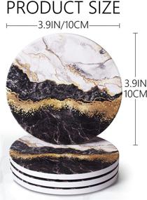 img 3 attached to 🖤 RoomTalks Black and Gold Marble Coasters for Drinks - Set of 4 Absorbent Modern Abstract Ceramic Coasters with Cork Back - Glitter Faux Metallic Rock Stone Design for Wooden/Coffee Table (Black)