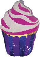 🧁 colorful swirl icing cupcake mini pillow with reversible sequin & soft fleece back - 7" x 9 logo