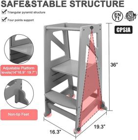 img 3 attached to Детская кухонная ступенька Dripex: Настраиваемая деревянная стойка с поручнем безопасности - серый - идеальный помощник для мам!