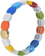 🌈 coolcos colorful honeycomb enamel bracelet - stackable tile beads bracelets for women with elastic bangle - rainbow colorblock design logo