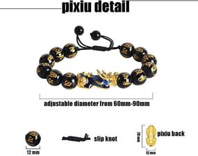 img 3 attached to Браслет Фэн-шуй Pixiu Black Obsidian Wealth от ABONDEVER | Переливающийся цвет | Покрытие 14К | Регулируемый | Ручная работа, плетеный шнур | Удачные украшения