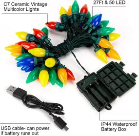 img 3 attached to 🎄 Vintage C7 Christmas Lights: 50 LED 27Ft with 8 Lighting Modes, Timer & USB Cord - Battery Operated Xmas Lights for Tree, Garden, Car, Patio, House, Wreath