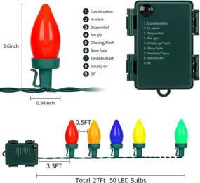 img 2 attached to 🎄 Vintage C7 Christmas Lights: 50 LED 27Ft with 8 Lighting Modes, Timer & USB Cord - Battery Operated Xmas Lights for Tree, Garden, Car, Patio, House, Wreath