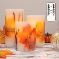 crystal club maple leaves flameless candles with timer: set of 3, remote control & flickering led pillar candles for fall decorations логотип