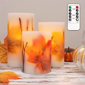 img 4 attached to CRYSTAL CLUB Maple Leaves Flameless Candles with Timer: Set of 3, Remote Control & Flickering LED Pillar Candles for Fall Decorations