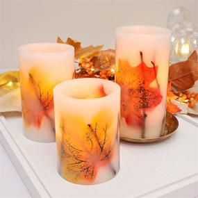 img 1 attached to CRYSTAL CLUB Maple Leaves Flameless Candles with Timer: Set of 3, Remote Control & Flickering LED Pillar Candles for Fall Decorations