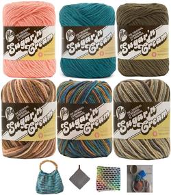 img 1 attached to 🧶 Versatile 6-Pack Lily Sugar'n Cream Yarn Bundle: 100% Cotton Solids and Ombres, Medium Weight (4) - Including 4 Patterns!
