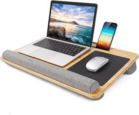 img 4 attached to 🖥️ HANTAJANSS Portable Laptop Desk - Lap Desk with Cushions, Wrist Pad, Mouse Pad & Phone Tablet Slot - Ideal for 17 Inch Laptops