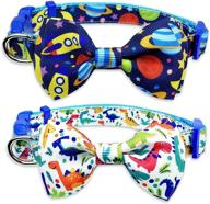 🦖 large 2 pack dog collar with bow tie – stylish holiday dinosaur and space collar for small medium large puppies pets logo