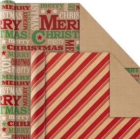 img 1 attached to Hallmark Christmas Wrapping Paper Bundle with Cut Lines on Reverse, Kraft - Red Trucks, Snowflakes, Stripes, Merry Christmas (Pack of 4, 88 sq. ft. ttl)