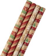 hallmark christmas wrapping paper bundle with cut lines on reverse, kraft - red trucks, snowflakes, stripes, merry christmas (pack of 4, 88 sq. ft. ttl) logo