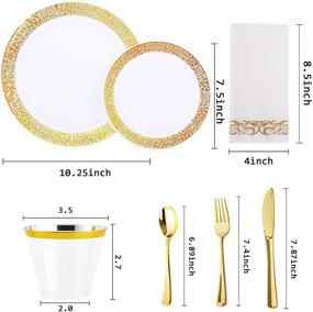 img 3 attached to 🌟 Stunning 210-Piece Gold Plastic Dinnerware Set with Dinner Plates, Dessert Plates, Cups, Napkins & Silverware: Perfect for Parties and Events!
