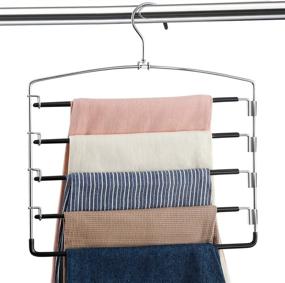 img 4 attached to 👖 Maximize Closet Space with Non-Slip Swing Arm Pants Hangers - 3 Pack Stainless Steel Space Saver Hangers for Pants, Jeans, Scarves, and More (Black)