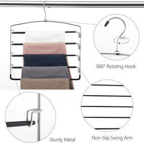 img 1 attached to 👖 Maximize Closet Space with Non-Slip Swing Arm Pants Hangers - 3 Pack Stainless Steel Space Saver Hangers for Pants, Jeans, Scarves, and More (Black)