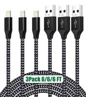 ⚡ mfi certified iphone charger 6ft lightning cable 3 pack - fast charging cord for iphone 12 - usb nylon braided logo