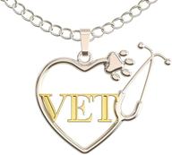 🐾 caring hands gifts vet necklace - stethoscope dog paw heart pendant for veterinarians and vet techs - vet gift in silver and gold logo