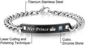 img 1 attached to His Beauty & Her Beast: Stunning Stainless Steel Couple Bracelets with AAA CZ Stones (Other Messages Available) - BR452