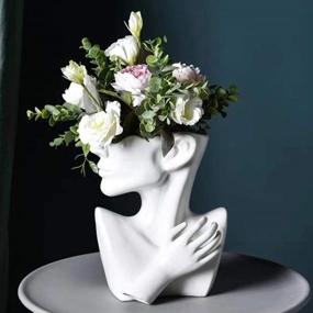 img 1 attached to 🖼️ Modern Minimalism Nordic Style Face, Head, and Body Vase - Ceramic Sculpture Flower Holder for Home Decoration - Table Center Piece with Hand