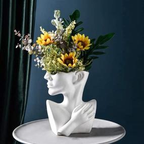 img 2 attached to 🖼️ Modern Minimalism Nordic Style Face, Head, and Body Vase - Ceramic Sculpture Flower Holder for Home Decoration - Table Center Piece with Hand