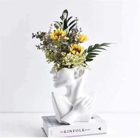 img 4 attached to 🖼️ Modern Minimalism Nordic Style Face, Head, and Body Vase - Ceramic Sculpture Flower Holder for Home Decoration - Table Center Piece with Hand