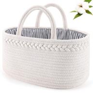 👶 abenkle baby diaper caddy organizer - stylish boho rope nursery storage bin for boys and girls, portable changing table and car organizer - perfect baby shower gift (white) logo
