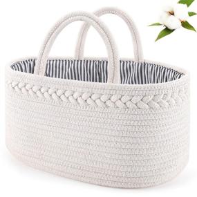 img 4 attached to 👶 ABenkle Baby Diaper Caddy Organizer - Stylish Boho Rope Nursery Storage Bin for Boys and Girls, Portable Changing Table and Car Organizer - Perfect Baby Shower Gift (White)
