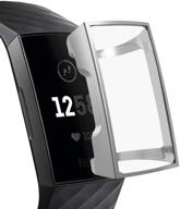 pinhen compatible with fitbit charge 3 screen protector - tpu clear shockproof full-around protective case compatible with fitbit charge 3 and fitbit charge 3 se logo