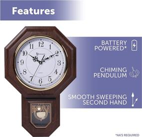 img 2 attached to 🕒 Timekeeper Essex Faux Wood Traditional Schoolhouse Pendulum Wall Clock: Walnut, 17.5" x 11.25" - Perfect for Home and Office with Westminster Chime