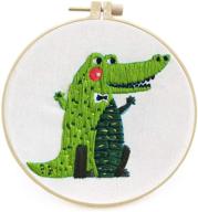 complete stamped embroidery kit for beginners - cross stitch, patterns, instructions, hoop, threads, scissors: crocodile logo