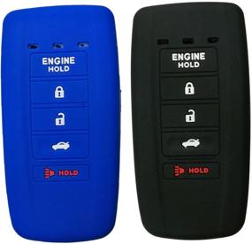 img 4 attached to 2-Pack Coolbestda Rubber Smart Key Fob Full Cover Case Skin Jacket Remote Shell Protector Acura MDX RDX RLX ILX TLX KR537924100 5 Buttons Key (Black/Blue)