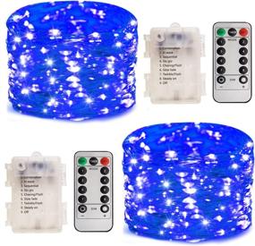 img 4 attached to 100LED Blue String Lights, 2 Pack Battery Operated Fairy Lights with Remote 🔵 Control - Waterproof Twinkle Lights for Christmas, Home, Bedroom, Garden, Patio & Outdoor Decor