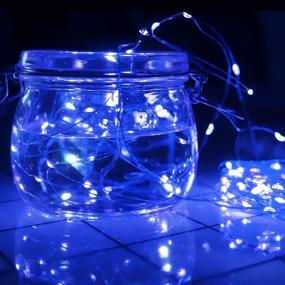 img 2 attached to 100LED Blue String Lights, 2 Pack Battery Operated Fairy Lights with Remote 🔵 Control - Waterproof Twinkle Lights for Christmas, Home, Bedroom, Garden, Patio & Outdoor Decor