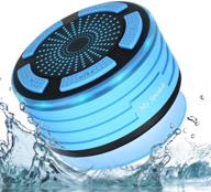 waterproof wireless bluetooth shower speaker with fm radio, multi-color led lights, suction pad - handsfree loudspeaker for shower, bathroom, pool, beach, and outdoor activities (blue) logo