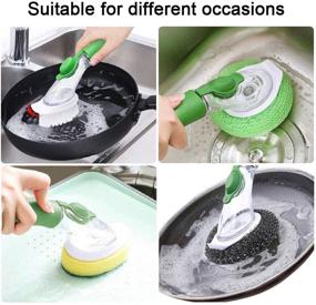 img 2 attached to 🧽 Dish Brush with Soap Dispenser, Handle and 4 Reusable Refill Replacement Heads - Ideal for Kitchen Sink Cleaning, Pots, Pans, and Dishes