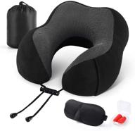 😴 emgthe travel pillow: 100% memory foam, neck & head support for airplane, car & rest, with storage bag, sleep mask, and earplugs - black+ logo