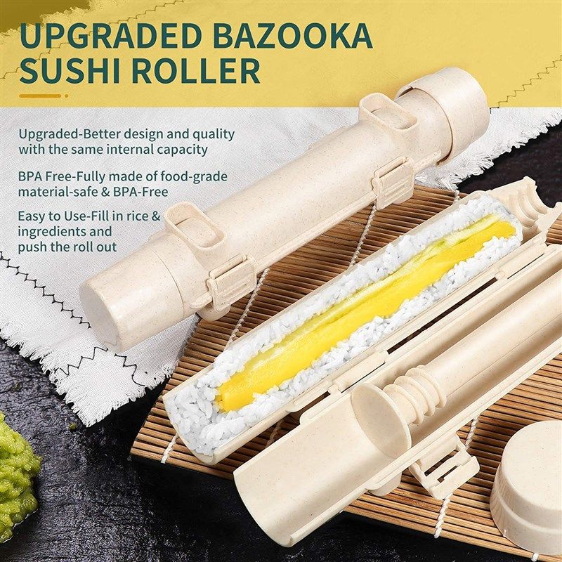 Sushi Making Kit, Delamu 21 in 1 Sushi Maker Bazooka Roller Kit with Bamboo  Mats, Chef's Knife, Triangle/Nigiri/Gunkan Sushi Mold, Chopsticks, Sauce  Dishes, Rice Spreader, User Guide 