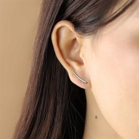 img 2 attached to 💎 Sleek Sterling Silver Curved Bar Ear Crawler Stud Earrings: Boma Jewelry's Minimalist Choice