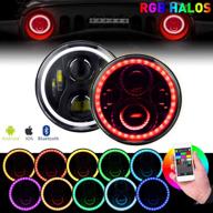 🐝 beeyeo 7-дюймовый круглый led-фар с rgb-обручевыми святительскими глазами - фары halo, утвержденные dot для wrangler jk tj lj cj sahara sport rubicon (1997~2017) [набор из 2 rgb-фар] логотип