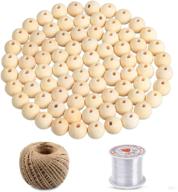 🔨 400 pieces of 20mm unfinished wooden beads for garland crafting, natural wood beads for diy projects (including 25m jute twine & 25m crystal line) logo