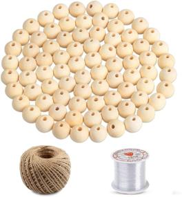 img 4 attached to 🔨 400 Pieces of 20mm Unfinished Wooden Beads for Garland Crafting, Natural Wood Beads for DIY Projects (Including 25m Jute Twine & 25m Crystal Line)