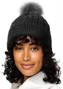 img 3 attached to Winter Cable Knit Hat for Women – Satin Lined & Cuffed Beanie with Removable Faux Fur Pompom – Silky Warm Hat