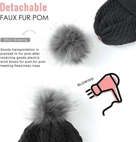 img 1 attached to Winter Cable Knit Hat for Women – Satin Lined & Cuffed Beanie with Removable Faux Fur Pompom – Silky Warm Hat