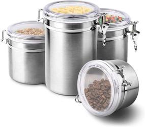 img 1 attached to ENLOY Stainless Steel Airtight Canister Set for Kitchen Counter - 4-Piece Set for Sugar, Flour, Tea, Candy, Cookie, Spice, and More - 28/32/38/65 oz Sizes