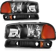 🔦 сборка фар lbrst для gmc sierra 1500 99-06 / classic 07 / sierra 2500 99-04 - черное кожух, янтарный отражатель, прозрачный объектив - левый фара и правая фара логотип