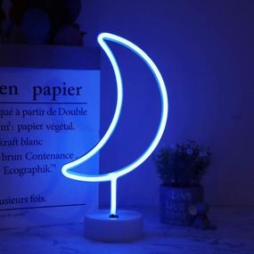 img 2 attached to 🌙 Neon Moon Lights: Mesmerizing LED Decorations for Party Supplies & Kids' Gifts - Blue Crescent Night Lamp with Holder Base