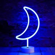 🌙 neon moon lights: mesmerizing led decorations for party supplies & kids' gifts - blue crescent night lamp with holder base логотип